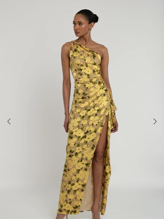 Jenny Yoo Dresses & Skirts - Jenny Yoo Yellow Floral One-Shoulder Maxi Dress